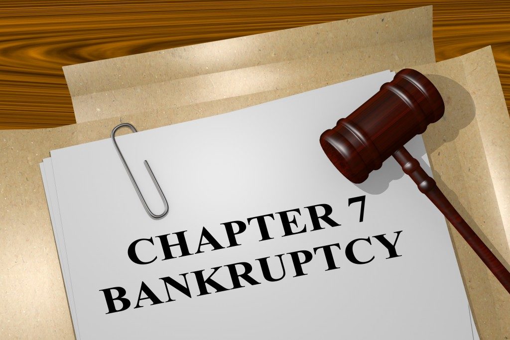 Bankruptcy file with wooden gavel